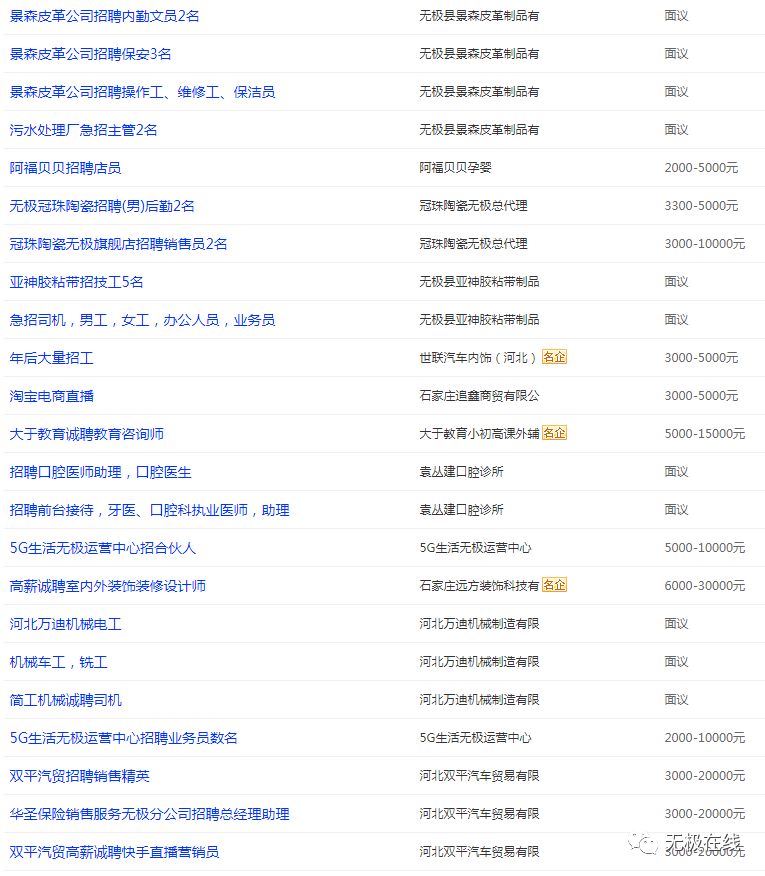 无极最新招聘信息汇总