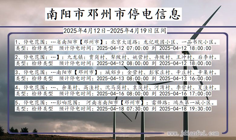 邓州市停电通知最新消息更新